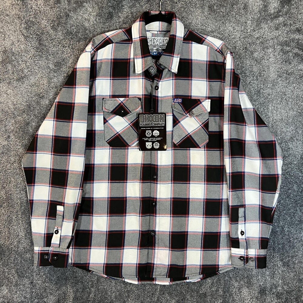 Dixxon Flannel Shirt Mens Large Gray Plaid Long Sleeve JLHD Boat Tail Casual